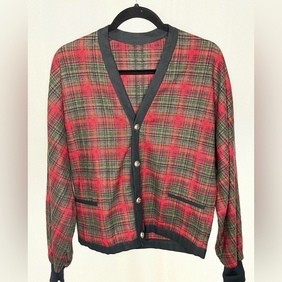 Pendleton Sweaters - Pendleton Womens Cardigan Sweater Red Green 100% Wool Tartan Plaid Vintage Small